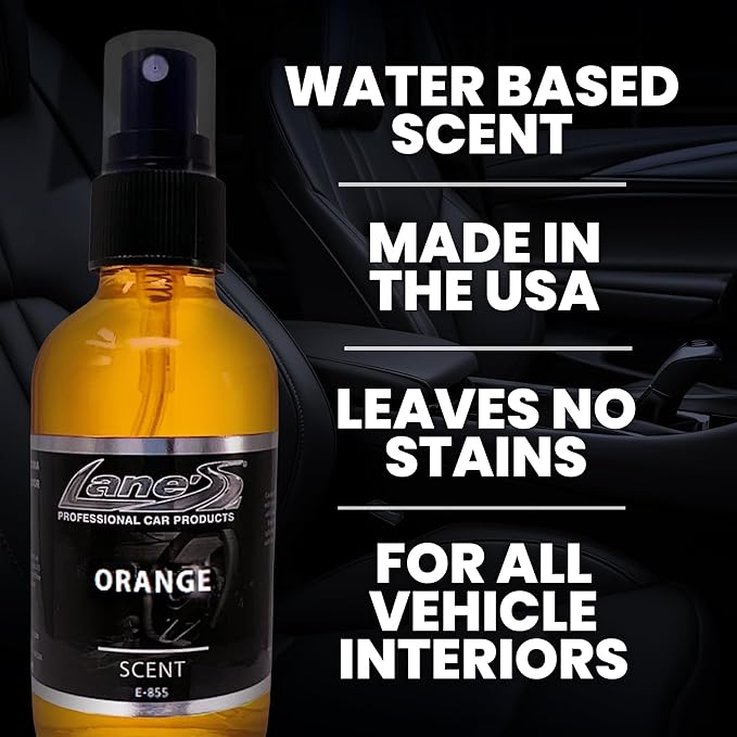 Lane's Premium Car Air Fresheners - Orange Scent Water Based - 4 oz Eliminate Bad Odors of Pet & Food From Car Interior Leather, Carpet, Upholstery Great For Cars, Trucks, SUVs, RVs & More