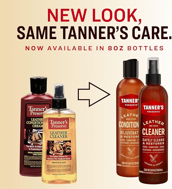 Tanner's Preserve Leather Cleaner & Conditioner Duo Pack, Cleans, Rejuvinates & Restores Finished Leather, Use for Cars, Furniture & More, 2X 8 Fl Oz