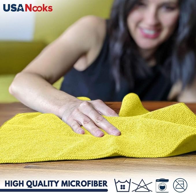 USANOOKS Microfiber Cleaning Cloth Yellow - 8 Pcs 12.5"x12.5" - High Performance - 1200 Washes, Ultra Absorbent Towels Weave Grime & Liquid for Streak-Free Mirror Shine - Car Washing Cloth