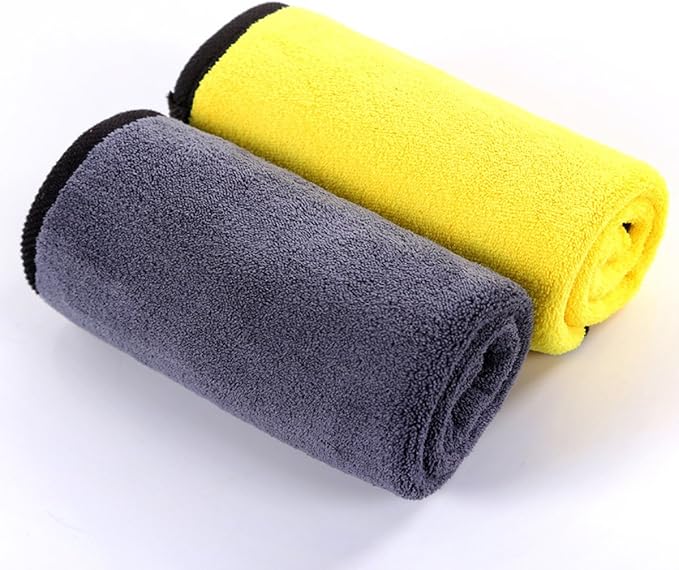 SOFTBATFY Ultrasoft, Large, Thick and Quick Drying Car Microfiber Cleaning Towel 800GSM Polishing Waxing Auto Detailing Towel Cloth (6pack,16 x 16inches) (Grey-Yellow)