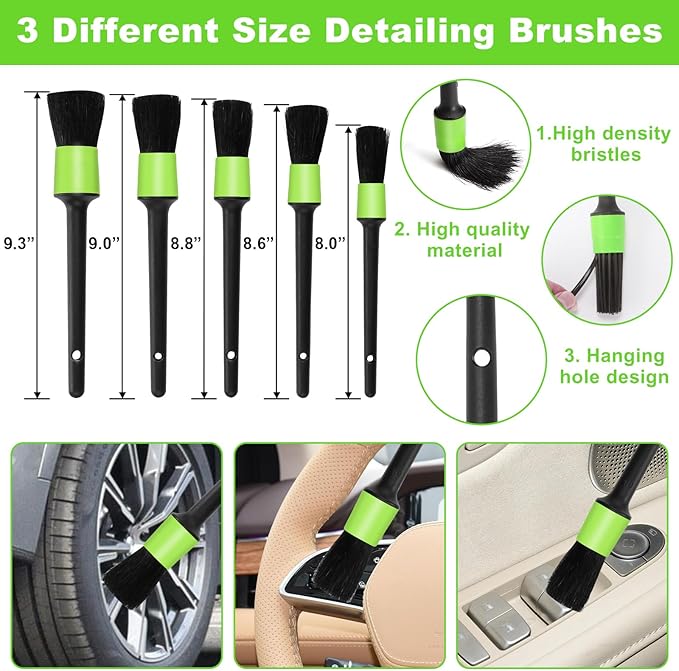 Viewsun Green Windshield Cleaner Tool, 17Pcs Car Interior Cleaning Kit, Detailing Kit Interior Cleaner, Car Detailing Brushes, Cleaning Gel, Inside Cleaning Accessories for Trucks, SUVs, RVs Window