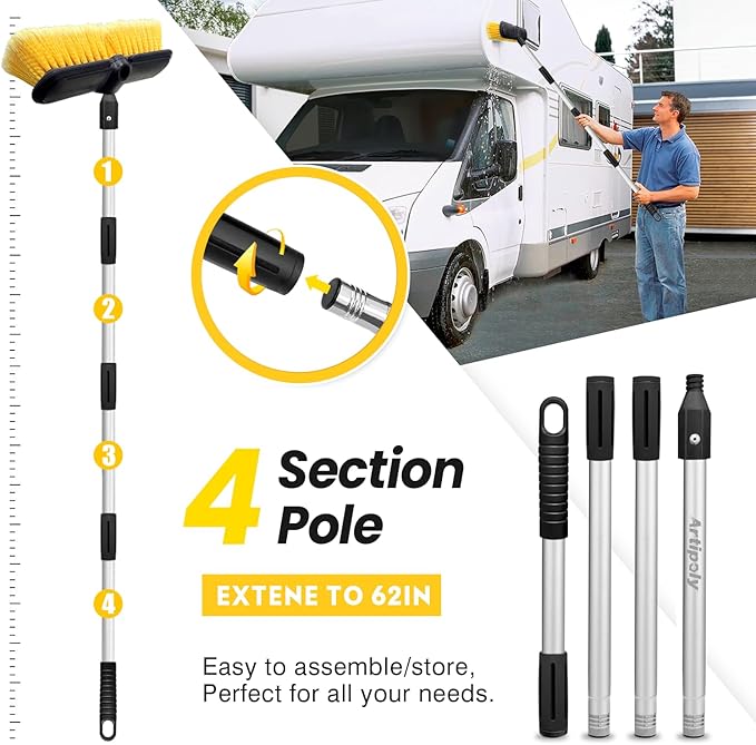 65" Car Wash Brush with Extension Pole, Car Wash 10” Dip Soft Brush, No Scratch Car Cleaning Brush Supplies for RV Boat Truck SUV, House Siding, Snow, Floors