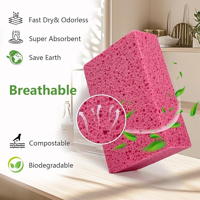 Windshield Cleaner Tool - Car Interior&Exterior Window Cleaning Kit with Extendable Handle & 4 Microfiber Pads and Thick Large Wash Sponge, Auto Glass Wiper Brush Kit for Cars Home (7pcs, Pink)