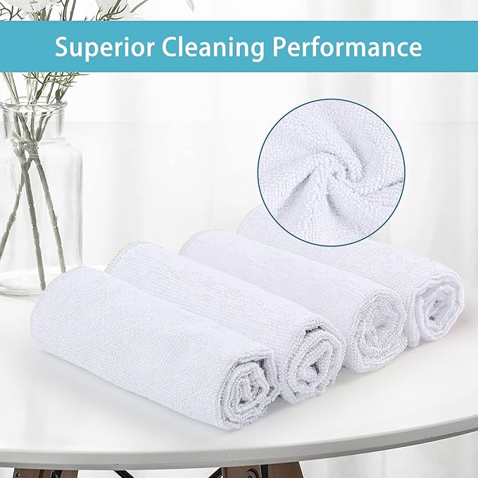 HOMEXCEL White Microfiber Cleaning Cloth, 8 Pack Cleaning Towels for Kitchen, Lint Free, Scratch-Free, Highly Absorbent, and Reusable Cleaning Rags for House, Window and Glass, Cars, 11.5 X11.5 inch