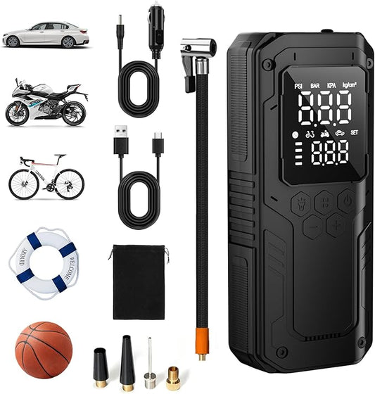 Tire Inflator Portable Air Compressor, Automobile Air Pump-150PSI Tire Pump& 12V Portable Air Pump with LED Light, Digital Tire Pressure Gauge for Car,Motorcycle,Bike,Ball,Car Accessories