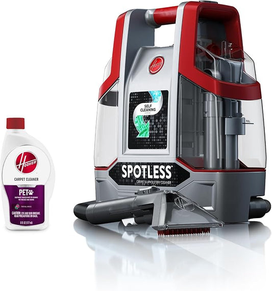 Hoover Spotless Portable Carpet + Upholstery Spot Cleaner Machine, Lightweight Shampooer Machine, Pet Stain Remover, Car and Auto Detailer, Pair with Hoover Carpet Cleaner Solution