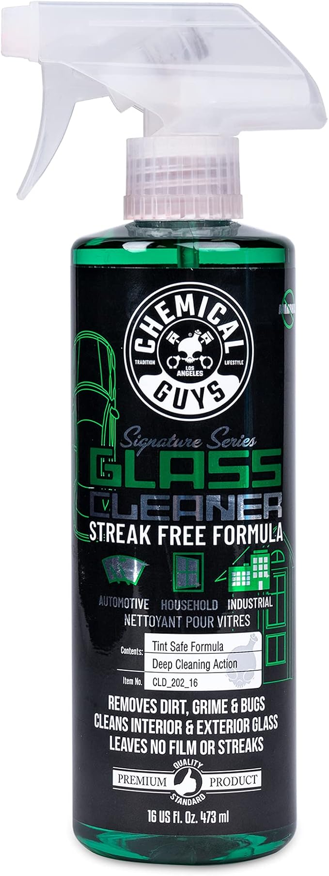 Chemical Guys Glass Cleaner Signature Series - Ammonia-Free Window and Mirror Spray for Cars, Trucks, SUVs, and RVs - Safe for Tinted Glass, Windshields, Household Windows & Interior Surfaces - 16 oz