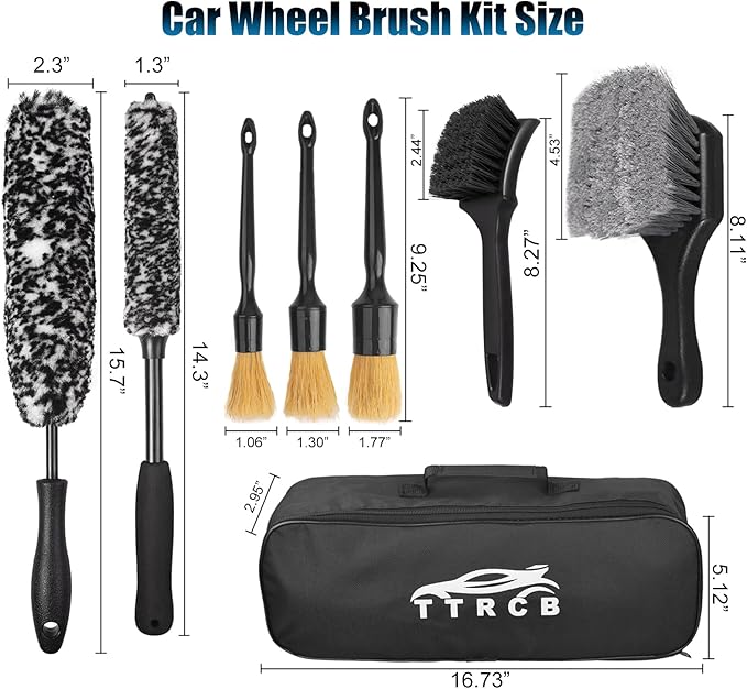 8Pcs Wheel Brush, Tire Brush, Wheel Cleaner Brush Set - 2 Soft Wheel Cleaning Brushes, Detailing Brush & Hard Tire Scrubber, Flexible and Durable Rim Cleaning Brush Kit for Wheels and Tires