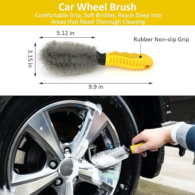 10Pcs Car Wash Detailing Kit Cleaning Kits,with Collapsible Bucket Wash Mitt Sponge Terry Towels Wheel Brush Window Scraper Coral Velvet Towel, Car Cleaning Tools Kit for Interior, Exterior, Wheels