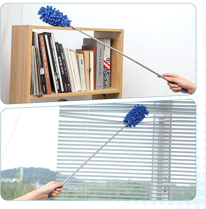 12 Pack Microfiber Dusters for Cleaning, High Duster with Extension Pole, Long Handled Feather Dusters, Household Cleaning Supplies for Ceiling, Car, Furniture, Fan, Sofas(Blue)