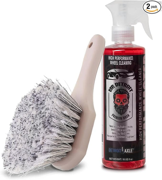 Mr. Detroit - 2pc Car Wash Kit High-Performance Wheel Cleaner and Body Brush, 16oz Cleaner for Wheel & Tire, Scratch-Free Cleaning Brush with Durable Bristles for Vehicle Detailing