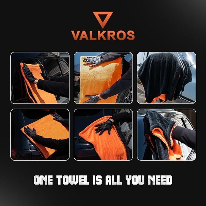 X- Large Car Drying Towel, 36x24 Microfiber Towels for Cars, 1300 GSM, 70/30 Blend, Dual-Sided Highly Absorbent Twisted-Loop Edgeless Car Detailing Cloth, Scratch/Streak-Free [Orange/Black]