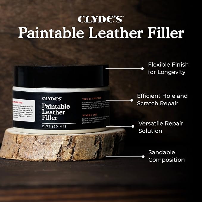 Clyde's Leather Paintable Filler | Leather Filler Repair for Holes, Tears, Cracks, Scratches and Burns | Flexible & Sandable Finish