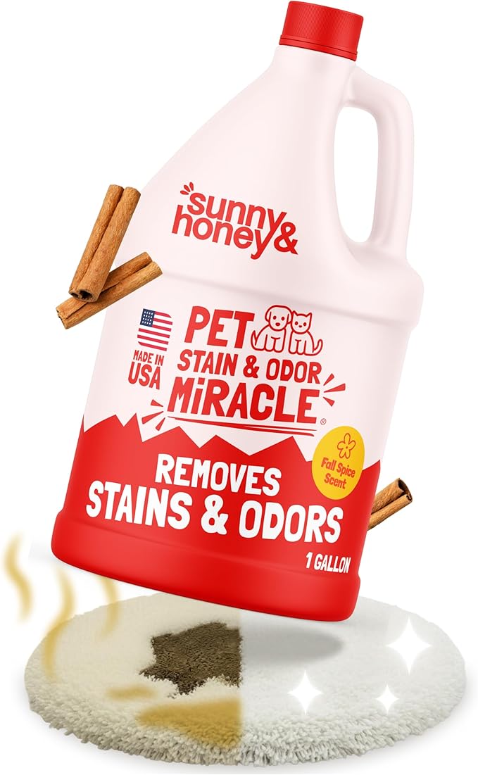 Sunny & Honey Pet Stain & Odor Miracle - 1 Gallon (128 Fl Oz), Fall Spice Scent - Enzyme Cleaner & Urine Odor Eliminator - Biodegradable Carpet Cleaning Solution - Enzymatic Cleaner for Dog Urine