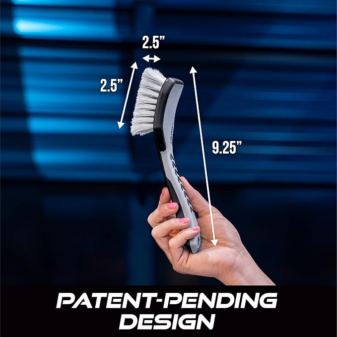 VIKING Upholstery Cleaner Scrub Brush, Cleaning Brush for Seat Covers and Car Detail Kit, Grey with White Bristles, 9.3 x 2.5 x 2.5 inch