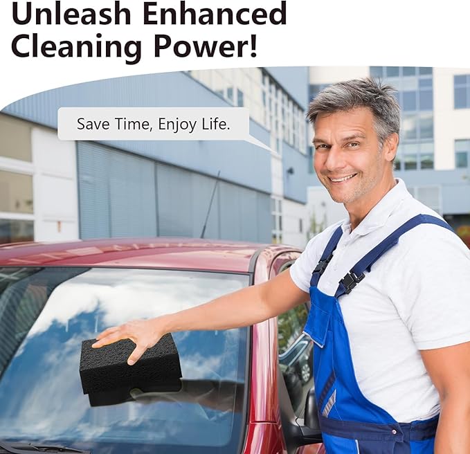 Windshield Cleaner Tool - Car Interior&Exterior Window Cleaning Kit with Extendable Handle & 4 Microfiber Pads and Thick Large Wash Sponge, Auto Glass Wiper Brush Kit for Cars Home (7pcs, Blue)