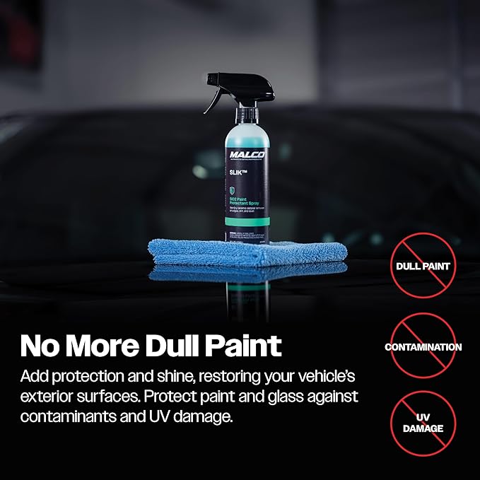 Malco SLIK SiO2 Paint Protection Spray with Microfiber Towel – Rejuvenates and Protects Vehicle Exterior Finishes/Shine, Protect, and Beautify Your Vehicle/Deep Shine on All Surfaces / 16oz (264016)