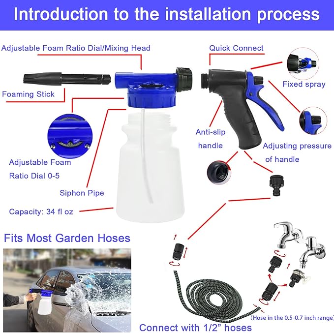 YILAIRIOU Car Wash Kit Cleaning Kits with Foam Gun Sprayer Bucket Towels Tire Brush Wash Mitt Sponge Duster Brush Car Wash Detailing Kit is Complete Car Care Tools