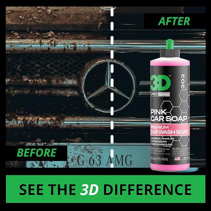 3D Pink Car Soap – 16 oz |pH Neutral Car Wash Soap with High Suds & Cherry Scent | Scratch-Free, High Gloss Shine | Safe on Wax & Sealants | Weekly Car Care