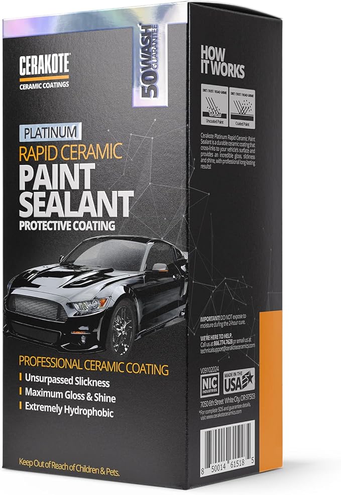 CERAKOTE® Platinum Rapid Ceramic Paint Sealant Spray - 14 oz. - 50 Wash Rating - Maximum Gloss & Shine – Extremely Hydrophobic – Unmatched Slickness - Ceramic Spray Coating