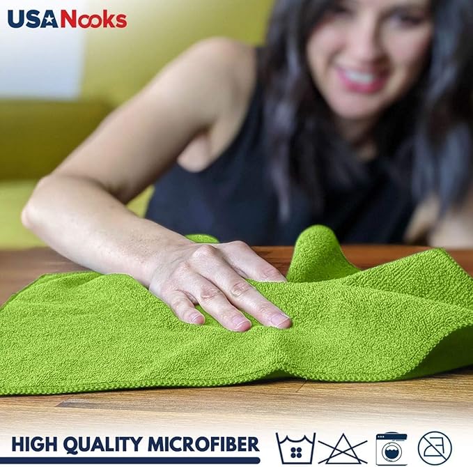 USANOOKS Microfiber Cleaning Cloth Light Green - 50 Pcs 12.5"x12.5" - High Performance - 1200 Washes, Ultra Absorbent Towels Weave Grime & Liquid for Streak-Free Mirror Shine - Car Washing Cloth