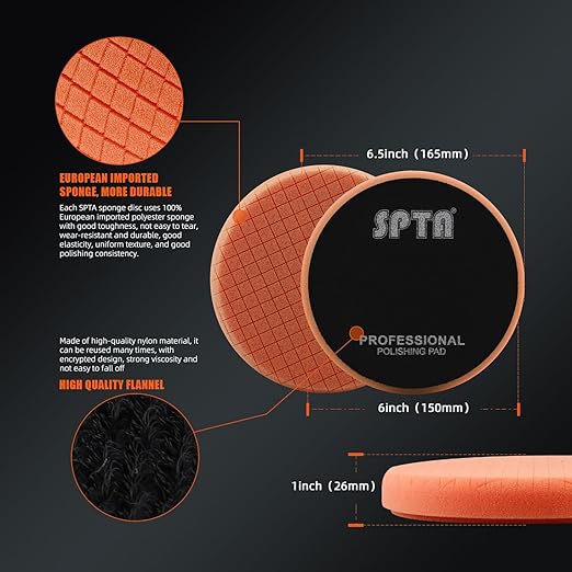 Buffing Polishing Pads, SPTA 5Pcs 6.5 Inch Face for 6 Inch 150mm Backing Plate Mix Cutting Force Buffing Pads Cutting Polishing Pad Kit for Car Buffer Polisher Compounding,Polishing, Waxing-SQMIX65