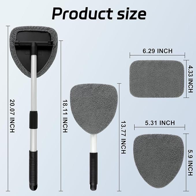 Windshield Cleaner Tool, Car Interior Window Cleaning Tool, Car Wash kit with 4 Reusable Microfiber Pads, 2 Extendable Handle and 2 Spray Bottles, Glass Wiper Kit for Windshield, Home Windows