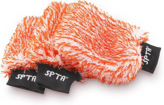 SPTA Microfiber Car Wash Mitt, 3Pcs Car Sponge Glove Wrapped in Soft, Plush Fiber Cloth Material, Safe Washing with Any Car Soap, Bucket, Foam Gun, Foam Cannon, Other Cleaning Supplies
