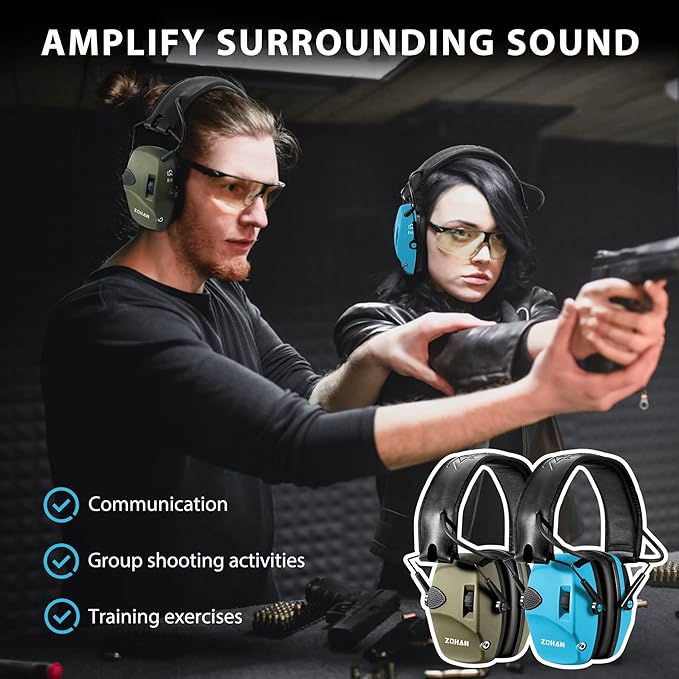 ZOHAN EM054 Electronic Shooting Ear Protection with 4X Sound Amplification 2 Pack,Slim Active Noise Reduction Earmuffs for Gun Range