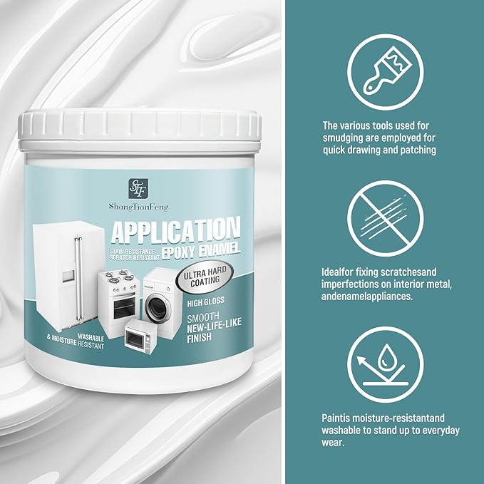 White Appliance Paint, 32 Oz – High Gloss Finish for Home Appliances Refinishing | Durable, Ovens, Microwaves, Dishwashers，Fast-Drying Interior/Exterior Coating | Zero VOC, Metal & Plastic Safe