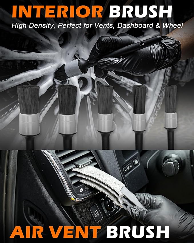 Windshield Cleaner Tool, 18Pcs Car Interior Detailing Brush Set, Inside Windshield Cleaning Kit with 2 Microfiber Pads, Duster Brush, Cleaning Gel, Car Detailing Supplies for Women & Men
