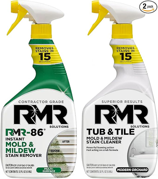 RMR Mold Stain Eraser Max Pack – No-Scrub Tub & Tile Cleaner + Instant Mold & Mildew Stain Remover Spray, Indoor/Outdoor Bathroom, Shower, Siding, & Deck Cleaning Kit, 2–32 Oz Bottles
