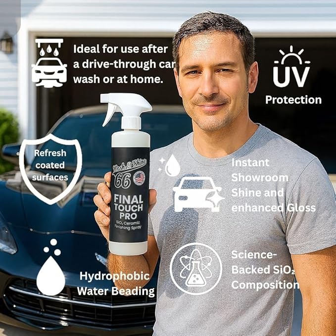 Shinykings Wash&Shine 66 Waterless Bike Wash and Ceramic Spray Clean Shine and Coat Combo 32 oz motorcycle cleaner + 16 oz Finaltouch Pro Ceramic Spray + 3 premium towels