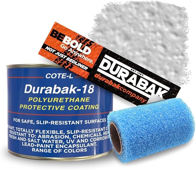 Durabak 18 Bed Liner KIT - Roll On Paint Coating | DIY Coat for Bedliner, Undercoating, Auto Body, Automotive Rust Proofing, Boat Repair | Textured Finish 16 Detailing Colors (Quart, Light Grey)