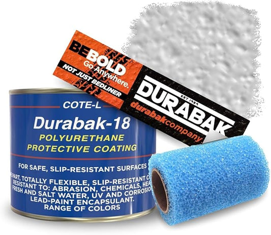 Durabak 18 Bed Liner KIT - Roll On Paint Coating | DIY Coat for Bedliner, Undercoating, Auto Body, Automotive Rust Proofing, Boat Repair | Textured Finish 16 Detailing Colors (Quart, Light Grey)