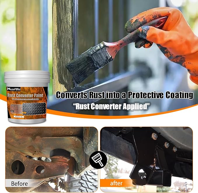 2-in-1 Rust Converter & Metal Primer, 34.9oz Black Rust Inhibitor Paint for Metal Surfaces, Water-Based Rust Reformer & Corrosion Sealant, Heat Resistant Anti Rust Coating for Trailer, Tools, Farm