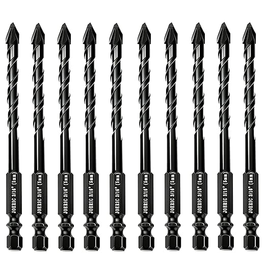 10pc 3/16” Black Ceramic Drill Bit Eccentric Drill Bit Set, 5mm Masonry Drill Bit Sets Concrete Drill Bit for Glass,Brick,Plastic,Cement,Wood,Ceramic,Metal,Marble.