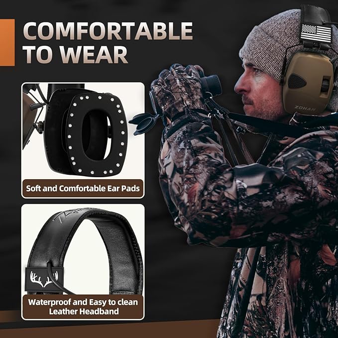 ZOHAN UPGRATED EM054 Electronic Shooting Ear Protection with 4X Sound Amplification, Slim Active Noise Reduction Earmuffs for Gun Range