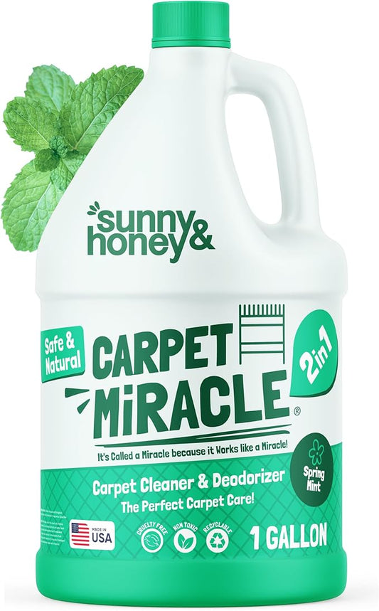 Sunny & Honey Carpet Cleaner Solution - 128 Fl Oz, Spring Mint Scent - Carpet Shampoo & Pet Stain Remover for Upholstery & Rugs, Works With Steam Cleaners