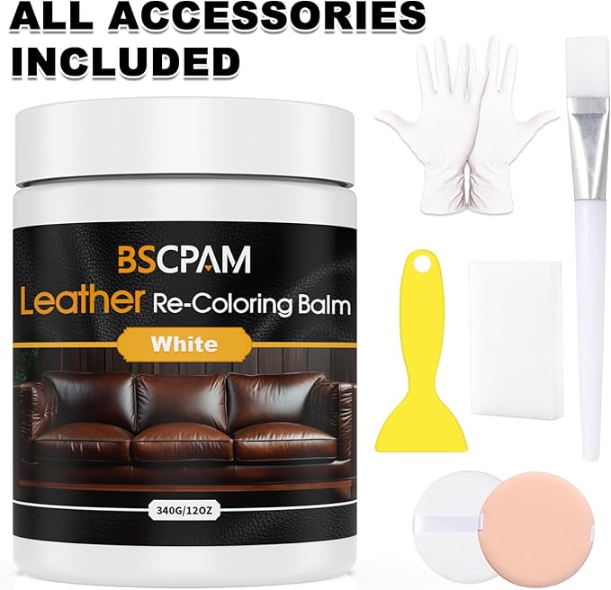 White Leather Recoloring Balm, 12oz Leather Color Restorer for Couches, Leather Repair Kit for Furniture, Leather Dye for Leather Fade, Leather Repair Restore car seat