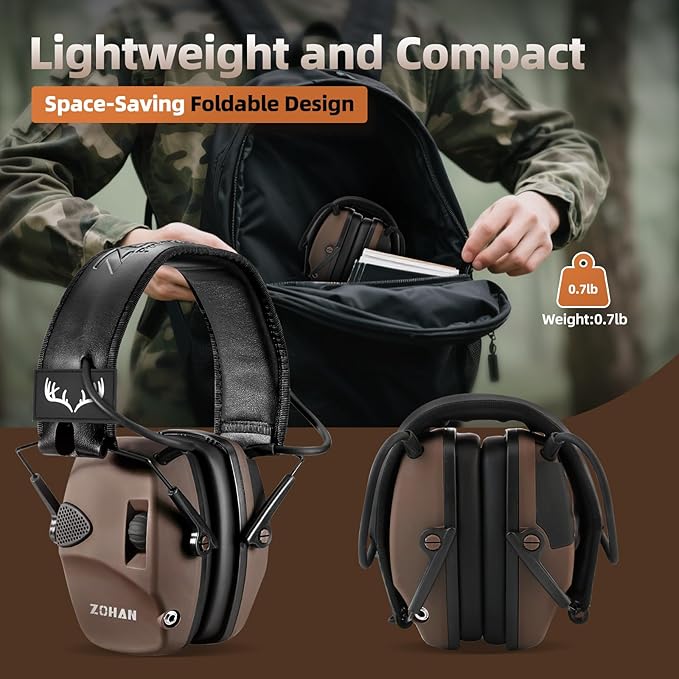 ZOHAN UPGRATED EM054 Electronic Shooting Ear Protection with 4X Sound Amplification, Slim Active Noise Reduction Earmuffs for Gun Range
