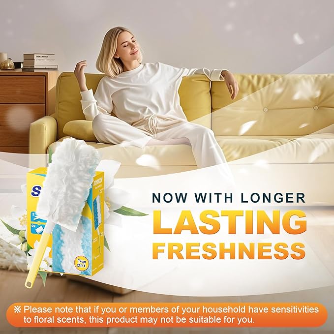 JOYMOOP Disposable Duster for Cleaning, with 2 Handles & 24 Ct Blue Heavy Duty Refills for Swiffer Feather Duster, Household Cleaning Tool for Electronics, Dusting Furniture, Blinds, Pet Hair