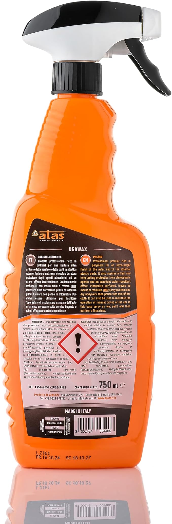 DERWAX Spray Car Wax Polish (25.4 fl oz) – Quick Detailer Spray Wax for Cars, Polymer Car Wax Spray for Paint & Plastic, No Streaks, Made in Italy