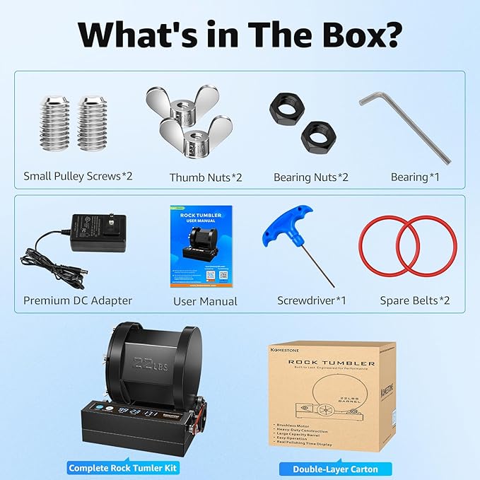 Extra Large 22LB Capacity Professional Rock Tumbler with Brushless Motor & Metal Base – Heavy-Duty Stone Polisher for Adults, Long-Term Use, Workshops & Serious Collectors