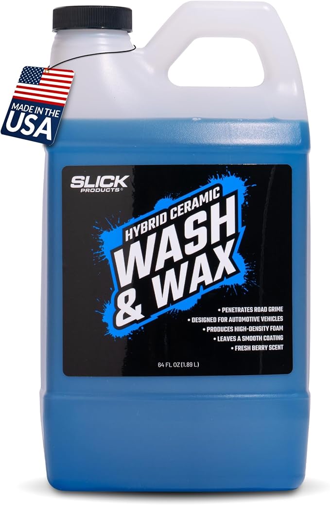 Slick Products Hybrid Ceramic Wash & Wax Super Concentrate – Extra Thick Foaming Car Shampoo & Motorcycle Wash Soap with Wax Protection – Perfect for Foam Cannon – 64 oz.