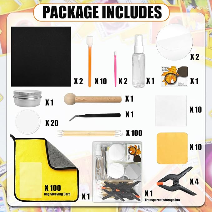 267 Pcs Card Care Clean Kit,Trading Card Cleaning Kit with Fixing Jig and EVA Shaping Foam, Suitable for PSA Rated Baseball Football Basketball Sports Cards Card Care (Orange)