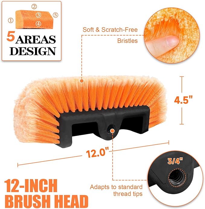 20ft Reach Car Wash Brush with Long Handle-Car Cleaning Kit with 4-12FT Extension Pole, Ultimate RV,Truck Wash Set with Soft Brush, Tire Brush, Window Squeegee, Mitt, Microfiber Cleaning Mop