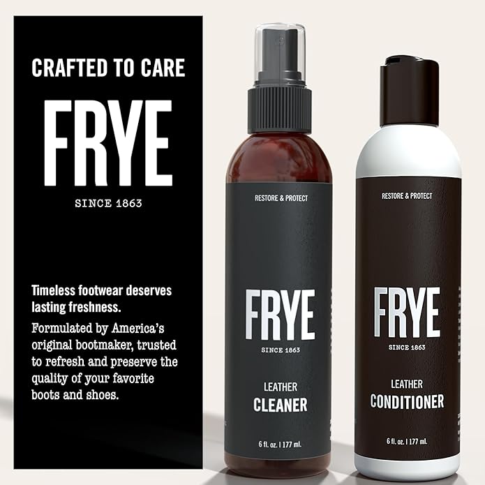 Frye Leather Care Kit – 4 Piece Set with U.S.-Made Leather Cleaner & Conditioner – Brush, Cloth, and Gift Box – Leather Shoe & Boot Cleaning Kit