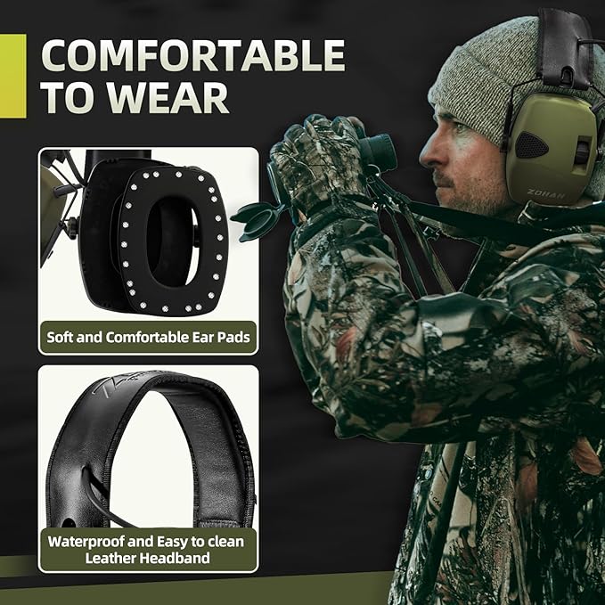 ZOHAN EM054 Electronic Shooting Ear Protection with 4X Sound Amplification 2 Pack,Slim Active Noise Reduction Earmuffs for Gun Range