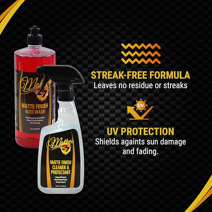 McKee's 37 - Matte Finish Care Kit - Matte Car Wash Soap Kit w/ Auto Wash, Cleaner & Protectant, 3 Microfiber Towels & Wash Mitt